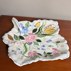 Blue Ridge China Southern Potteries Handled Leaf Tray Hand Painted USA 10”